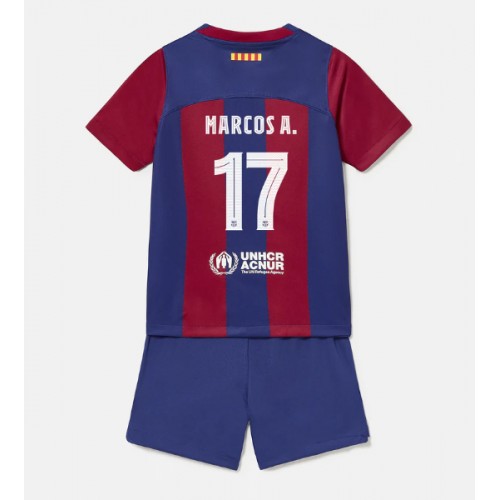 Fotballdrakt Barn Barcelona Marcos Alonso #17 Hjemmedraktsett 2023-24 Kortermet (+ Korte bukser)